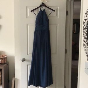 Blue Halter Bridesmaid Dress